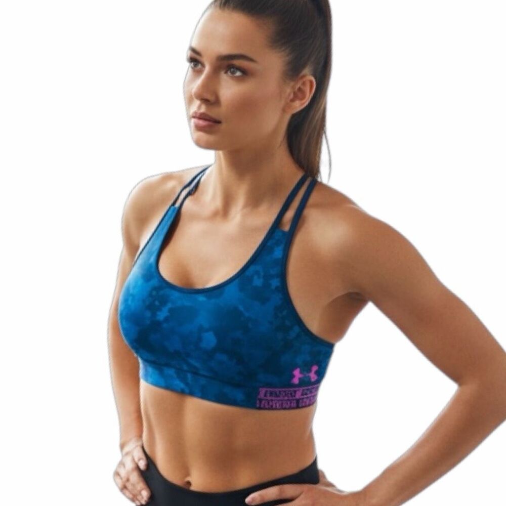 UNDER ARMOUR Women’s Blue Purple Water Print Crossback Sports Bra Size Medium